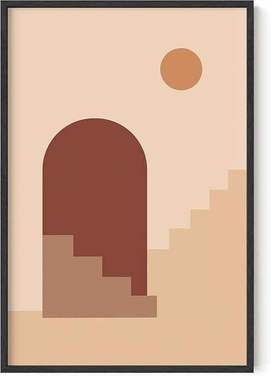 HAUS AND HUES Boho Art Prints Minimalist Decor - Boho Wall Art Mid Century Modern Decor, Minimalist Wall Art, Modern Art Wall Prints, Sun and Two Staircases (Unframed, 24x36)