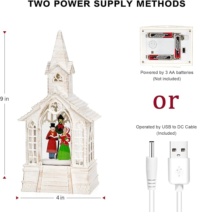 Christmas Snow Globe Lantern Musical Carolers Lighted Water Church, USB Lined/Battery Operated Lighted Lantern for Christmas Festival Decoration Gifts