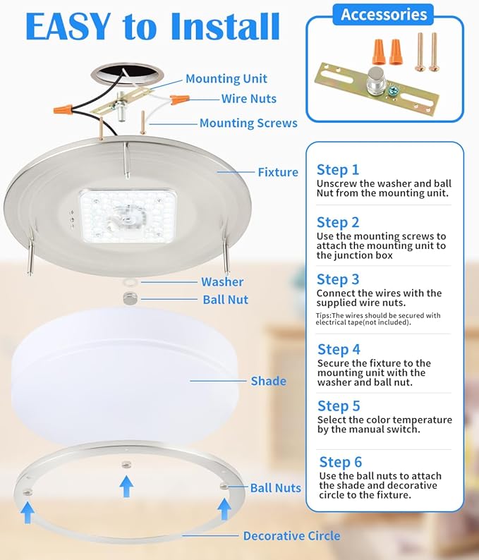 Flush Mount LED Ceiling Light Fixture, 23W, 13 Inch Flush Mount LED Ceiling Light with 5CCT(2700K/3000K/3500K/4000K/5000K Adjustable), Brushed Nickel Saturn Dimmable Lighting for Bathroom Bedroom