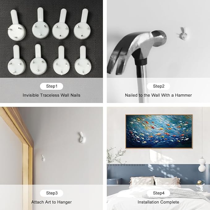 CHDITB Ocean Canvas Wall Art, 20"X40" Large Sea Fish Painting, Navy Blue Marine Fish Wall Decor, Colorful Fishes Artwork for Living Room, Bedroom, Office, Modern Home Decor