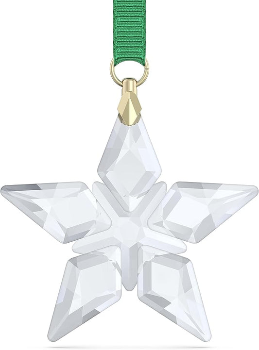 Swarovski Annual Edition 2023 Little Star Ornament with Green Ribbon and Gold-Tone Finished Accents, Part of the Swarovski Annual Edition Collection