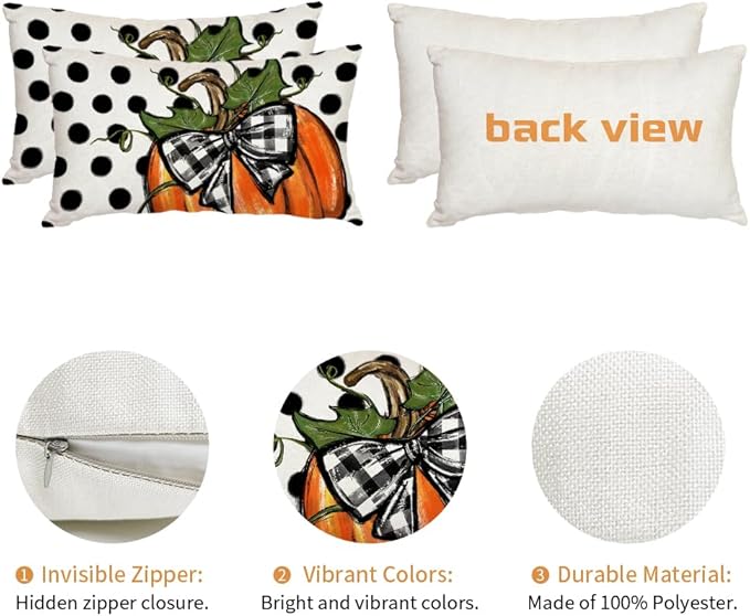 AACORS Fall Pillow Cover 12x20 Inch Polka Dots Pumpkin Decor Autumn Farmhouse Seasonal Pillow Case Decoration for Home Sofa Couch AA279-12-2