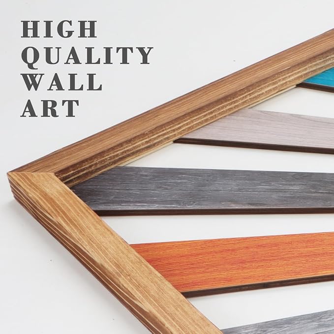 IARTTOP Large Boho Sun Wall Art Framed Wooden Art Wall Decor Rainbow Sun Rising On The Horizon Geometric Line Sunshine Wall Art for Living Room Bedroom Office 16"x32"