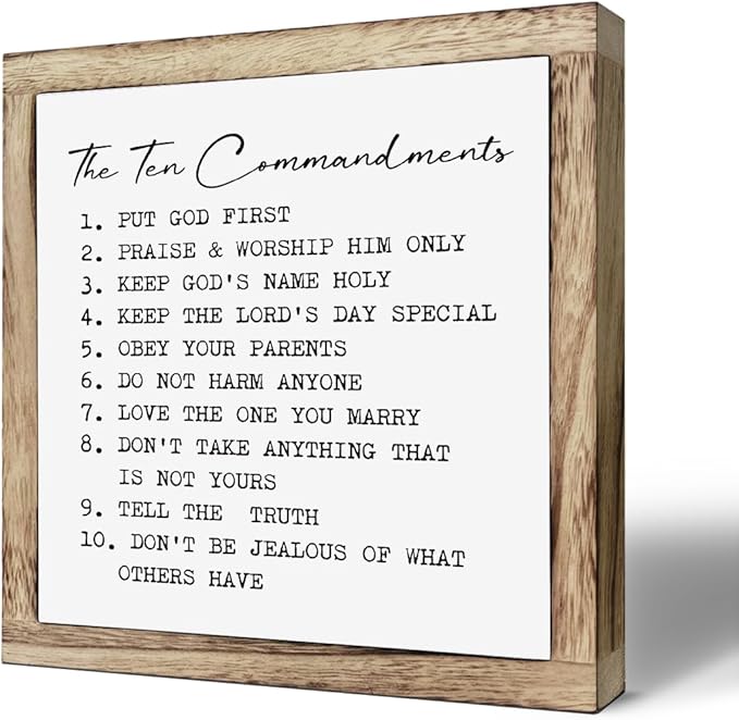 The Ten Commandments Sign, Farmhouse Home Decor, Living Room Decor, Kids Bedroom Decoration, Christian Desk Signs, Commandments for Kids, Encouragement Gift, Wooden Plaques Box Signs, 9.8 * 9.8 Inch