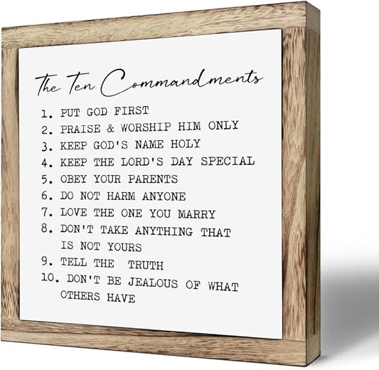 The Ten Commandments Sign, Farmhouse Home Decor, Living Room Decor, Kids Bedroom Decoration, Christian Desk Signs, Commandments for Kids, Encouragement Gift, Wooden Plaques Box Signs, 9.8 * 9.8 Inch