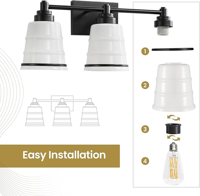 Black Bathroom Vanity Light Fixture,3 Light Bathroom Light Fixtures Over Mirror with Milky White Glass and Metal Base Wall Sconce,21.3 inch Modern Vanity Light for Bathroom (Exclude E26 Bulb)