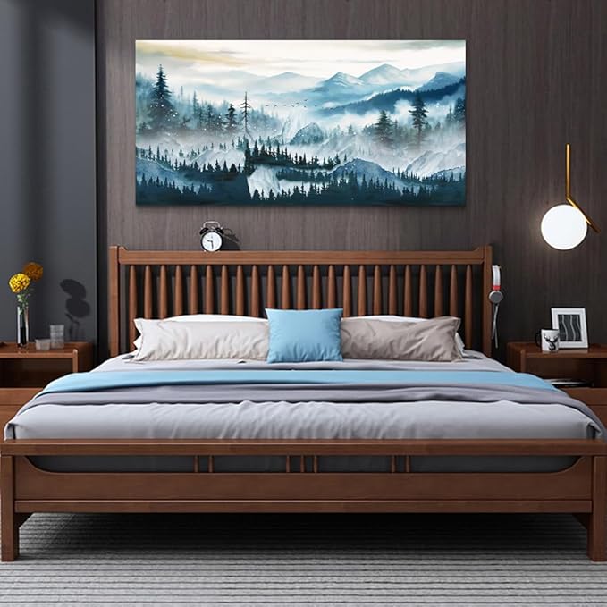 Wapluam Abstract Framed Wall Art For Living Room Large Wall Decor For Bedroom Office Inspiration Pictures Fog forest Wall Painting Canvas Art Prints Artwork Modern Ready To Hang Home Decorations