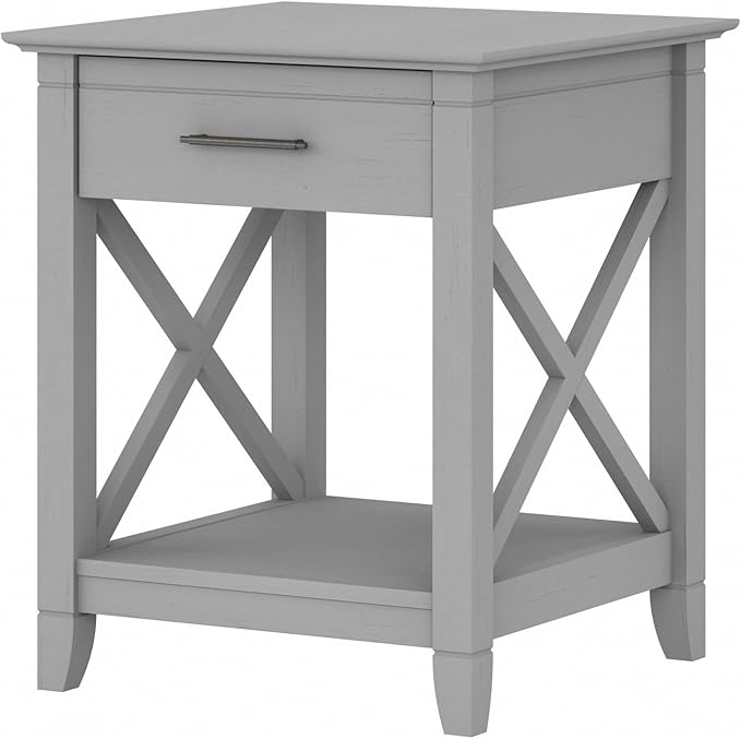 Bush Furniture Key West Small End Table with Storage | Modern Farmhouse Accent Shelf for Living Room in Cape Cod Gray
