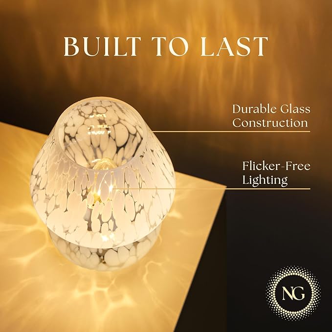 Next Glow Mushroom Lamp – Modern Dimmable LED Night Light for Bedrooms, Kids Rooms, Bedside Nightstands, Living Room Table and Kitchen Decor – Pretty Desk Light, E26 Socket w 120V Bulb (Marbled White)