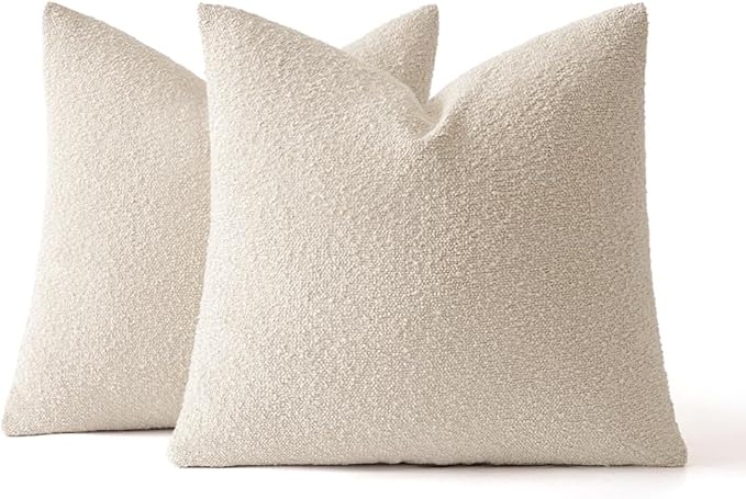 MIULEE 16x16 Inch Decorative Pillow Covers for Couch Bed Set of 2 Textured Boucle Neutral Throw Pillows Natural Beige Accent Solid Cushion Pillowcase Cozy Soft Sofa Livingroom Home Decor