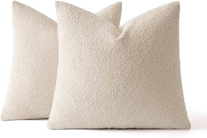 MIULEE 26x26 Decorative Euro Sham Throw Pillows for Bed Set of 2 Textured Boucle Neutral Throw Pillow Covers Natural Beige Accent Solid Vintage Pillowcase Cozy Soft Sofa Livingroom Home Decor