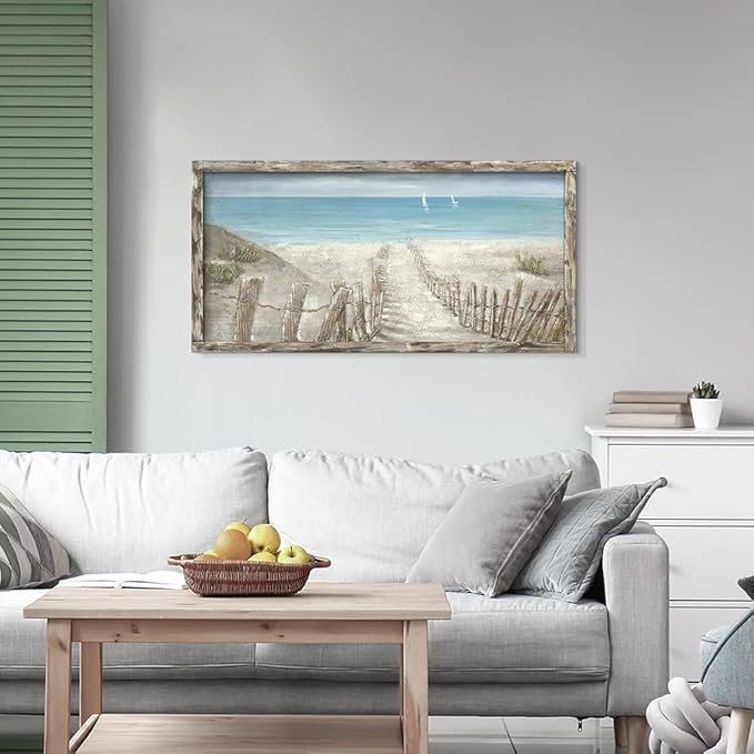 Beach Canvas Print Artwork Coastal Ocean Blue Abstract Seascape Picture Wall Art Painting for Bathroom Office Bedroom(40"*20")