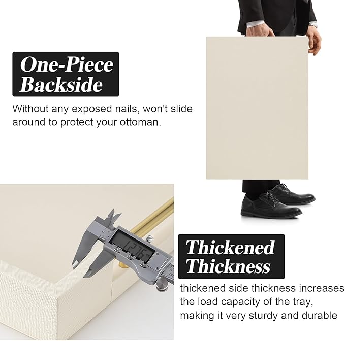 Ivory Faux Leather Serving Tray with Handles – Large Decorative Tray for Coffee Table, Ottoman, Living Room, Bathroom – Home Decor