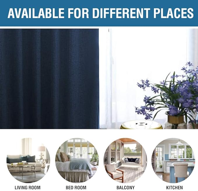 H.VERSAILTEX 100% Blackout Curtains for Bedroom 96 Inches Long Grommet Linen Face Full Light Blocking Curtain Drapes for Living Room Thermal Linen Look Curtains 2 Panels Set, 52" W x 96" L, Navy