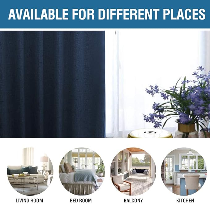 H.VERSAILTEX 100% Blackout Curtains for Bedroom 84 Inches Long Grommet Linen Face Full Light Blocking Curtain Drapes for Living Room Thermal Linen Look Curtains 2 Panels Set, 52" W x 84" L, Navy