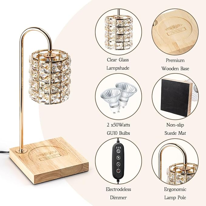 Electric Candle Warmer Lamp with Timer, Wax Melt Warmer, Gifts for Mom Women, Gold Aesthetic Room Home Decor Cozy House Warming Gifts, Vintage Square Diamond