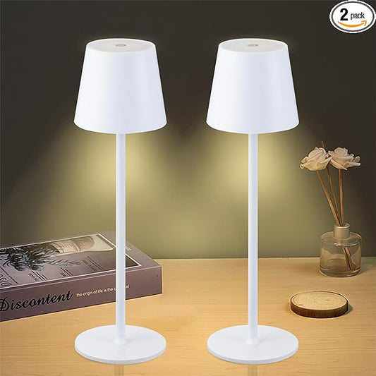 Cordless Table Lamps USB Rechargeable Lamp Simplicity Desk Lamp Built-in 4600 mAh Battery LED Battery Operated lamp with Touch Control Table lamp - Bedroom/Desk/Reading/Patio(2Pack-White)