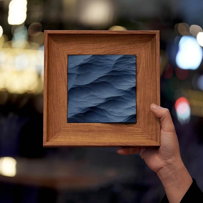 wall decor with Wave Carving Design, Creative Bedroom Decor,Wall decoration,wooden wall art. blue ocean-themed, handcrafted, new-home décor,gift for housewarming, Desk accessory (natural-7.87in)