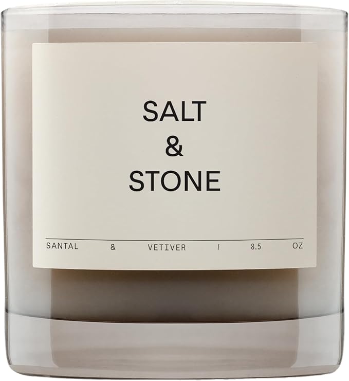 SALT & STONE Scented Candle for Women & Men | Hand-Poured, Aromatic & Fragrant | Coconut & Soy Blend Wax | 100% Cotton Wick | Long-Lasting 50 Hour Burn Time (8.5 oz) (Santal & Vetiver)