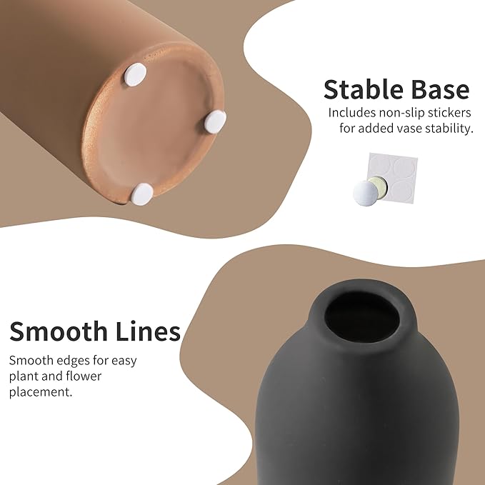 Ceramic Vase Set of 3,Flower Vase Home Decor,Modern Farmhouse Decor, Pampas Grass Dried Fresh Flowers,Bedroom,Living Room,Bookshelf Decoration, Centerpiece Table Decor,Boho Decor.