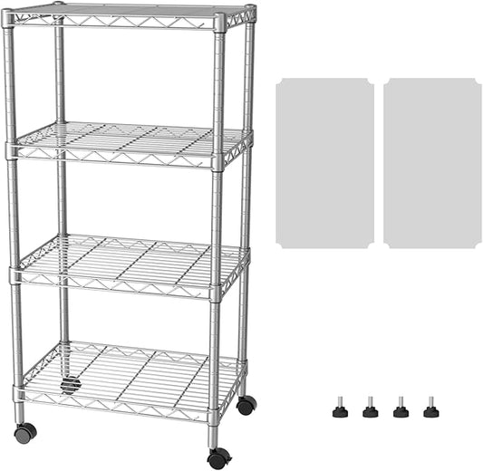 SINGAYE 4 Small Shelves Storage Shelf Wire Shelving Unit Metal Shelf Adjustable Organizers Storage Shelving with Wheels for Bathroom Laundry Room Kitchen Pantry
