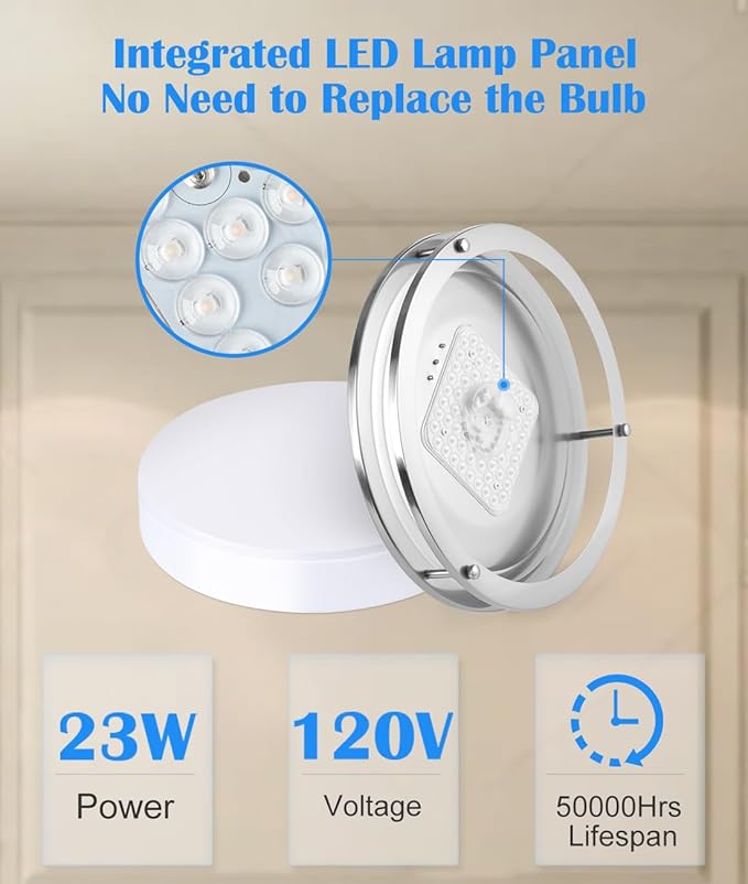 Flush Mount LED Ceiling Light Fixture, 23W, 13 Inch Flush Mount LED Ceiling Light with 5CCT(2700K/3000K/3500K/4000K/5000K Adjustable), Brushed Nickel Saturn Dimmable Lighting for Bathroom Bedroom