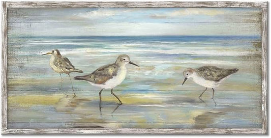 Coastal Beach Framed Birds Abstract Paintings Wooden Prints Wall Art for Bedroom Wall Decor Artworks Pictures Wall Decorations for Living Room Office(48"*24")