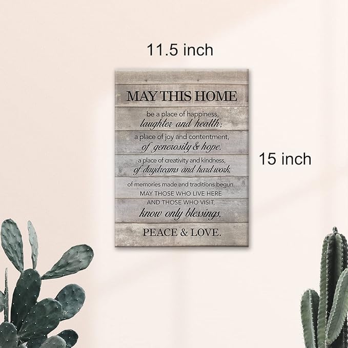 New Home Wall Art May This Home Be a Place of Happiness Canvas Print Inspirational Quote Framed Painting for Wall & Tabletop Decor Housewarming Gift