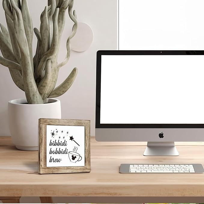 Farmhouse Bibbidi Bobbidi Brew Wooden Box Sign - Cute Coffee Decor for Kitchen Bar Table or Wall