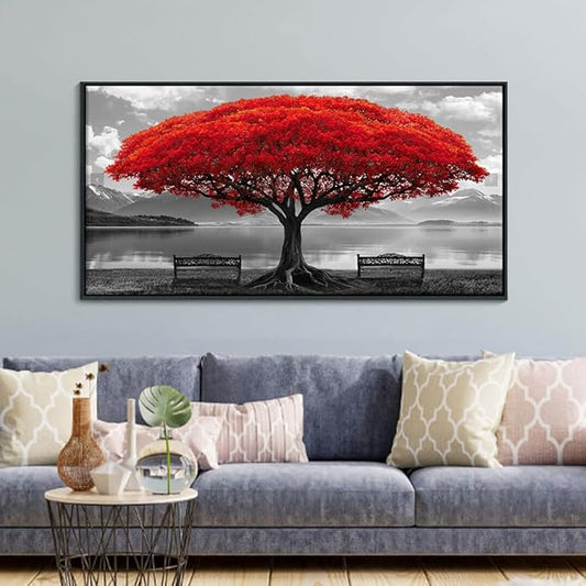 YDYSUNE Red Tree Wall Art - Large Canvas Wall Decor Picture Red Tree Landscape Painting for Living Room Bedroom Office Home Artwork Decoration With Frame 24x48IN