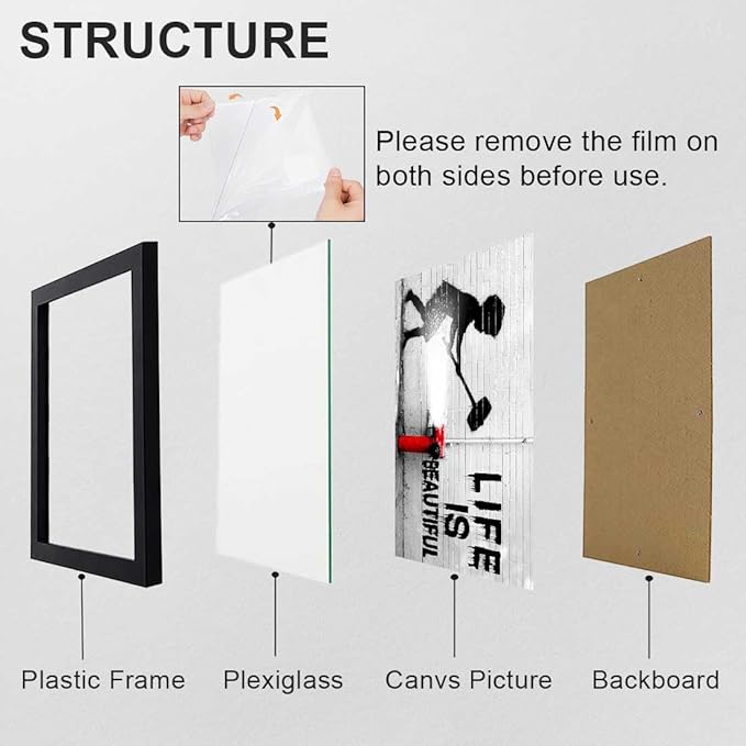 Biufo Banksy Canvas Wall Art Poster Graffiti Print Picture Pop Street Art Decor for Home Bedroom Living Room (10L x 8W, Framed)