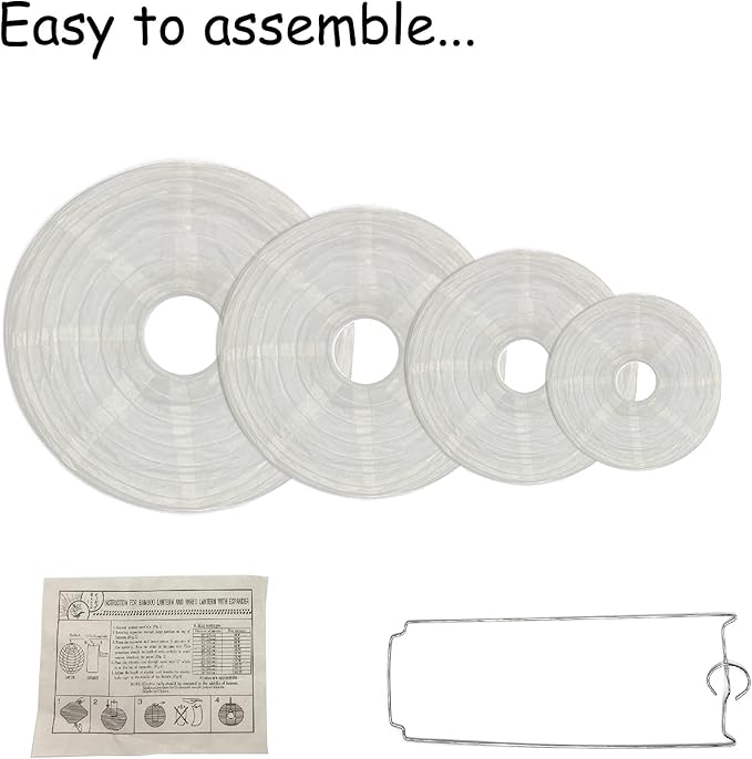 Handmade Decorative Chinese Japanese Hanging Paper Lanterns 24pcs Assorted Sizes 6', 8', 10', 12' All White