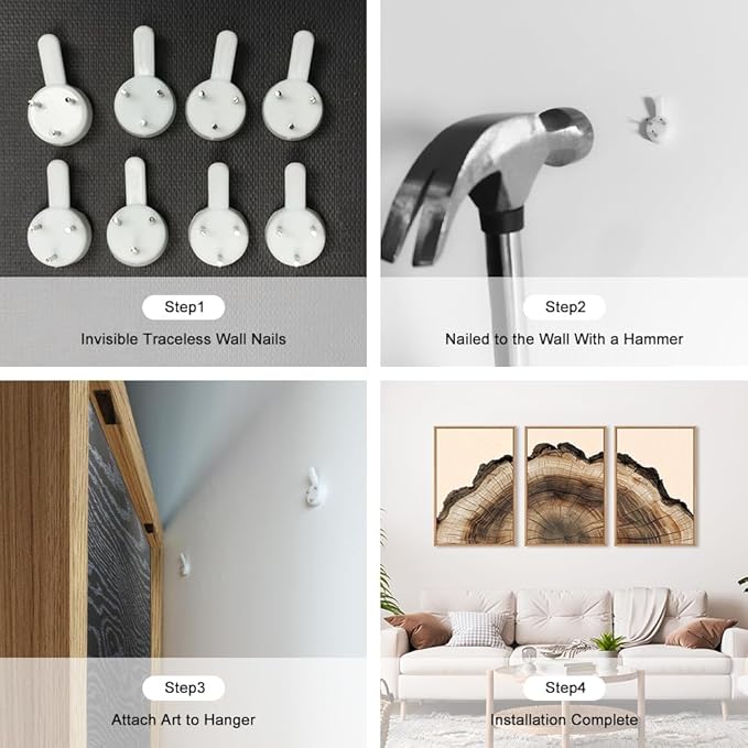 KAIRNE Framed Tree Ring Wall Art Set, Retro Wood Stump Wall Decor, Tree Spiral Wall Painting, Modern Nature Canvas Art Prints for Living Room, Bedroom, Dinning Room, Farmhouse - Large 24"x36"x3