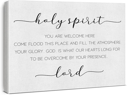 Bible Verse Canvas Wall Art Holy Spirit You Are Welcome Here Religious Canvas Prints Framed Scripture Painting Artwork Ready to Hang Christian Home Office Wall Décor