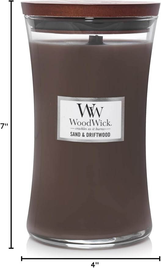 WoodWick Large Hourglass Candle Sand/Driftwood - Premium Soy Blend Wax Pluswick Innovation Wood Wick Made in USA