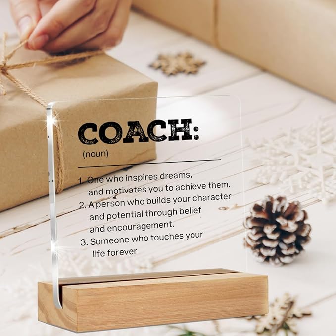 Best Coach Gifts - Thank You Gifts for Coach - Coach Gifts for Women Men - Coach Definition Clear Desk Sign Decor Home Office Desk Decor (4 x 4 Inches)