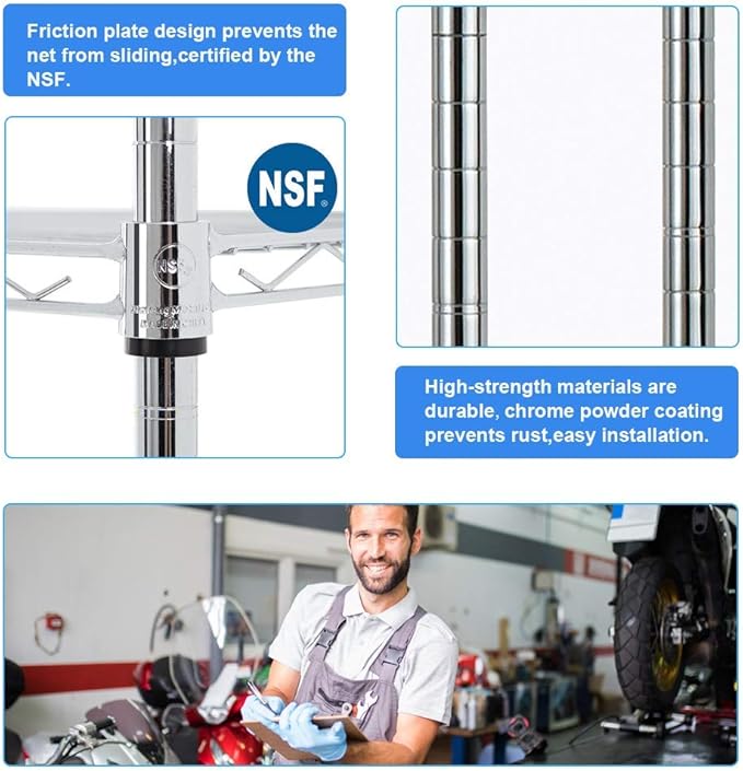 PayLessHere | 6-Tier Wire Shelf with Wheels | 48"x18"x82" | Chrome | Adjustable Racks | Heavy-Duty Storage Shelves, Holds Upto 510 lbs | Rust-Resistant, No-Tool Assembly | for Home, Garage Shelving