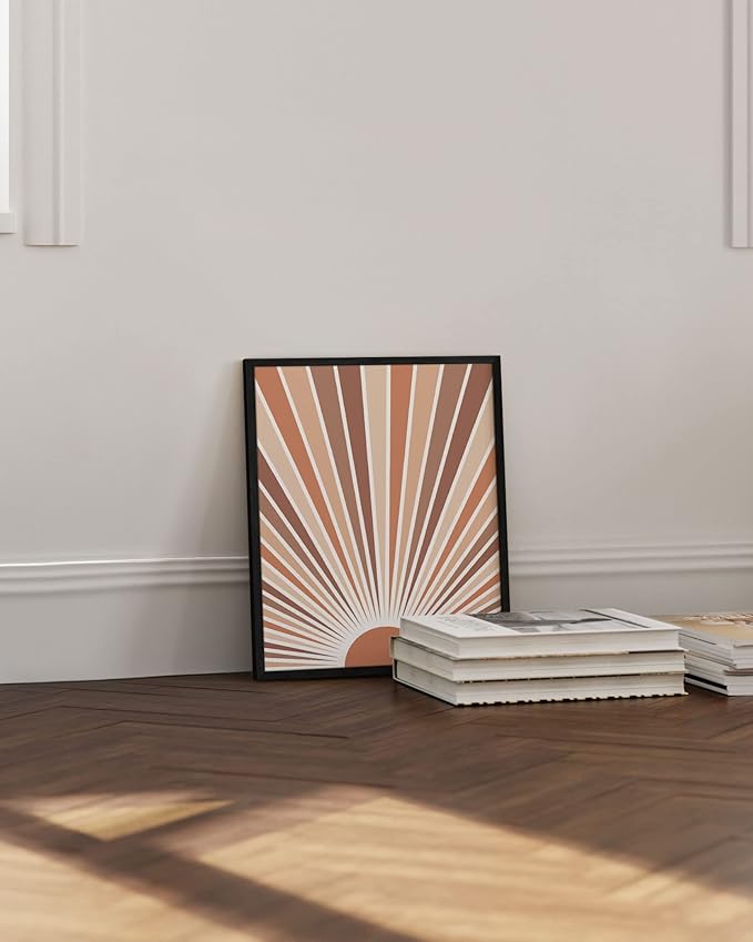 HAUS AND HUES Boho Art Prints Sun Wall Decor - Sun Art Print Boho Posters and Prints Wall Decor Rainbow Colored Sunshine Wall Art (Black Framed, 16x20)