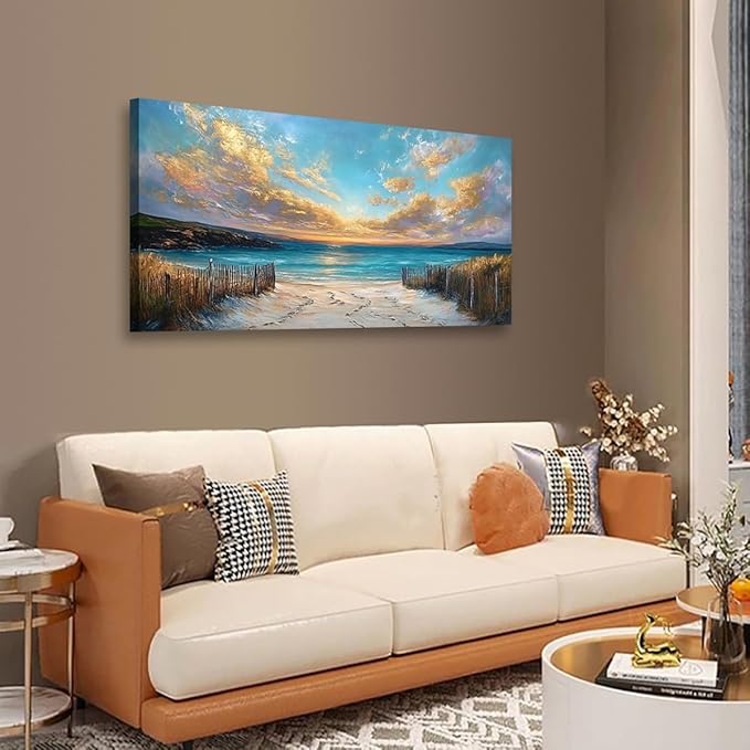 Beach Coast Pictures Canvas Wall Art for Living room Office Bedroom Wall Decor,Ocean Wall Art Print Paintings Modern Abstract Scenery Artwork Waterproof Ready to Hang-20x40inch