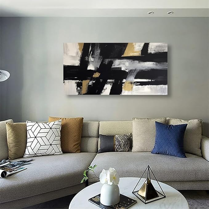 Abstract Canvas Wall Art for Living room Office Bedroom Black White Wall Art Print Oil Paintings Modern Gray Yellow Marble Pictures Cool Wall Decor Artwork Waterproof Ready to Hang - 20in * 40inch
