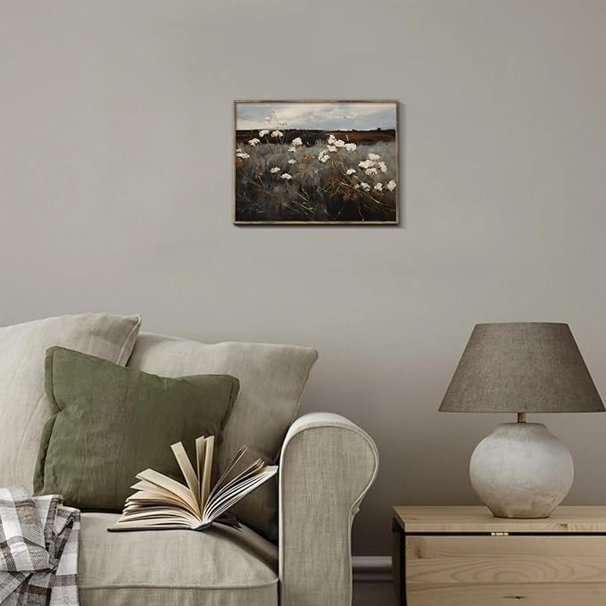 RETRART Vintage Home Decor, Moody Landscape Print - Wildflower Painting - Dark Autumn Print, 8" x 10" Unframed Canvas Prints for Bedroom Living Room Bathroom Wall Decor