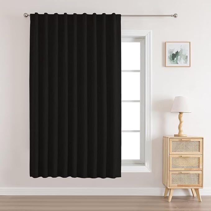 Joydeco Custom 100% Blackout Long Drapes for Bedroom Living Room Blackout Darkening Curtain Thermal Insulated Back tab Rod Pocket 1 Panel(Black,Custom Size)