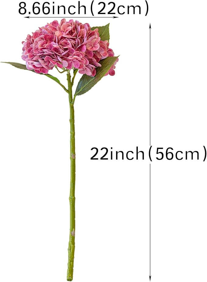 3PCS 22 inch Realistic Artificial Hydrangea Large Real Touch Flowers Artificial Flowers Dry Flowers Outdoor Wedding Christmas Office Family Party Living Room Table Decoration (Rose Red)