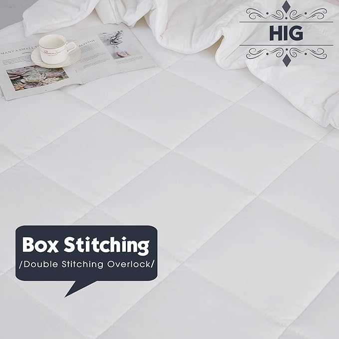 HIG 3pc Down Alternative Comforter Set - All Season Reversible Comforter with Two Sham - Quilted Duvet Insert with Corner Tabs - Box Stitched - Breathable, Soft, Fluffy (Twin/Twin XL, Pure White)