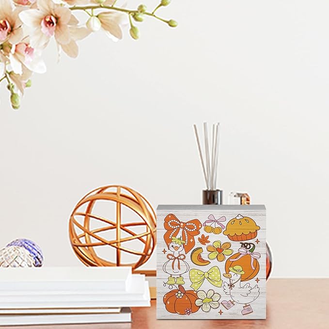 Silly Goose Fall Decorations for Home Office Cute Fall Decor, Autumn Pumpkin Decorations for House Autumn Goose Bow Gifts for Animals Lovers 5 x 5 inches (Tub 1702)