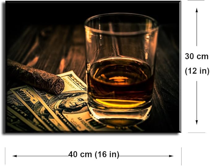 Cigar and Wine Wall Art for Bar, PIY Whiskey Canvas Painting Prints Artwork (Waterproof Home Decor, 1” Thick, Bracket Mounted Ready to Hang)