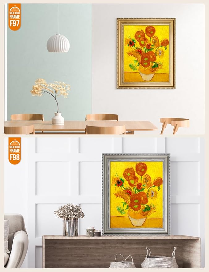 DECORARTS - Sunflowers - Vincent Van Gogh Giclee Prints w/Antique Brown Frame for Wall Decor. Picture Size: 16x20, Total Size w/Frame: 19x23