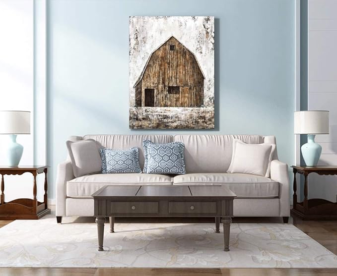 Yihui Arts Old Barn Canvas Wall Art with Textured Rustic Painting Vertical Pictures for Living Room Bedroom Bathroom Decor