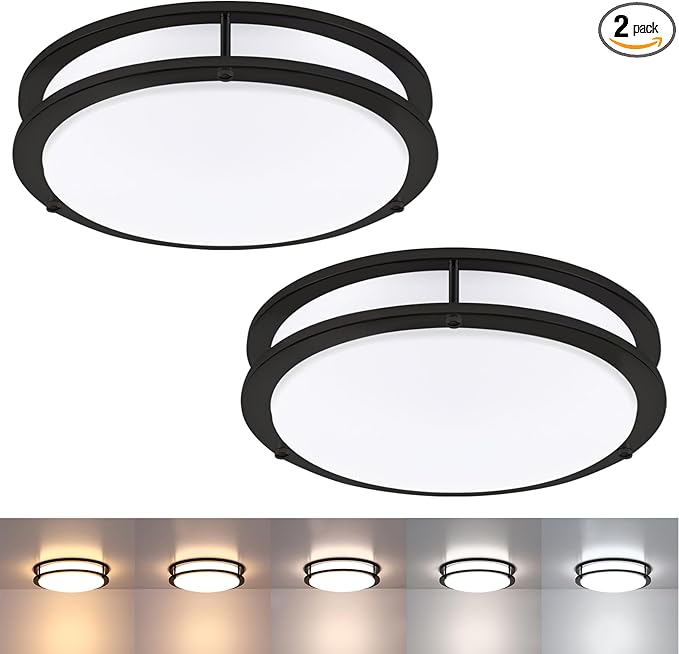 2 Pack Black Ceiling Light, 13 Inch Flush Mount LED Ceiling Light, Kids Bedroom Lighting with 5CCT(2700K/3000K/3500K/4000K/5000K Adjustable), 23W, CRI80 Eye Caring Illumination, ETL Listed
