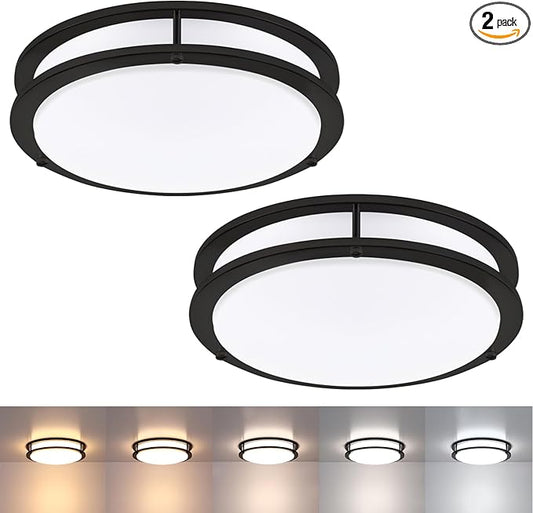 2 Pack Black Ceiling Light, 13 Inch Flush Mount LED Ceiling Light, Kids Bedroom Lighting with 5CCT(2700K/3000K/3500K/4000K/5000K Adjustable), 23W, CRI80 Eye Caring Illumination, ETL Listed